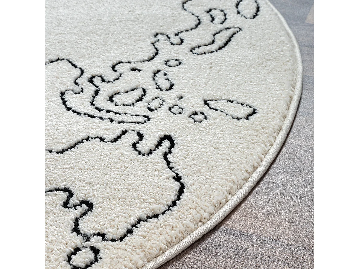 Tapis Elisa Kids Enfant Continents Résistant - Crème - 120 cm Ronde