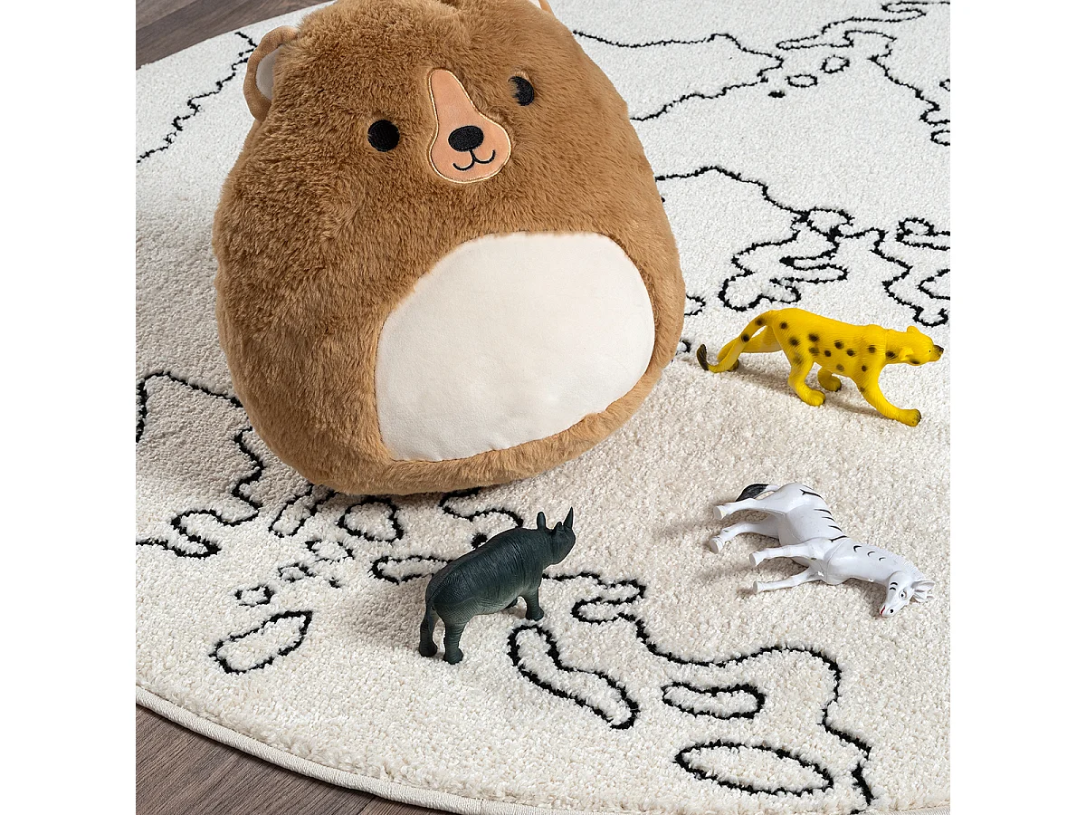 Tapis Elisa Kids Enfant Continents Résistant - Crème - 120 cm Ronde