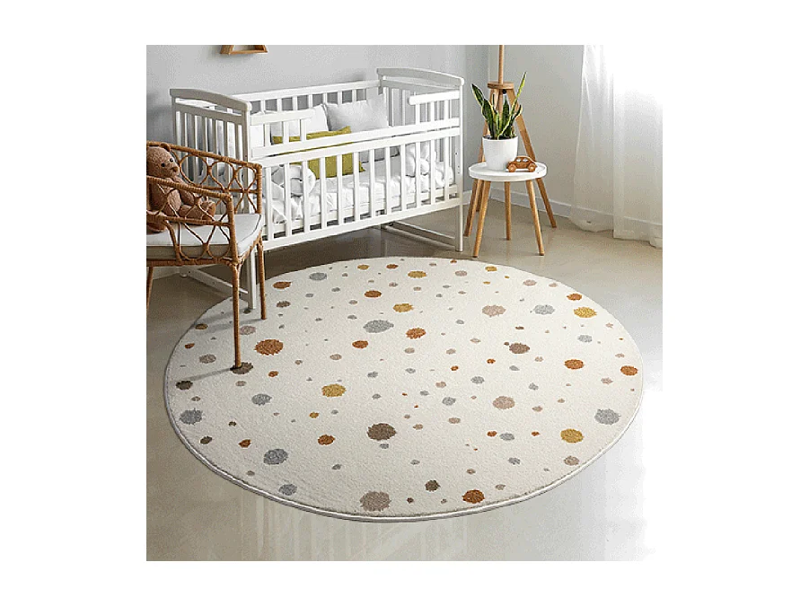 Tapis Beat Kids Moderne Bébé Fille Garçon - Crème - 120 cm Ronde