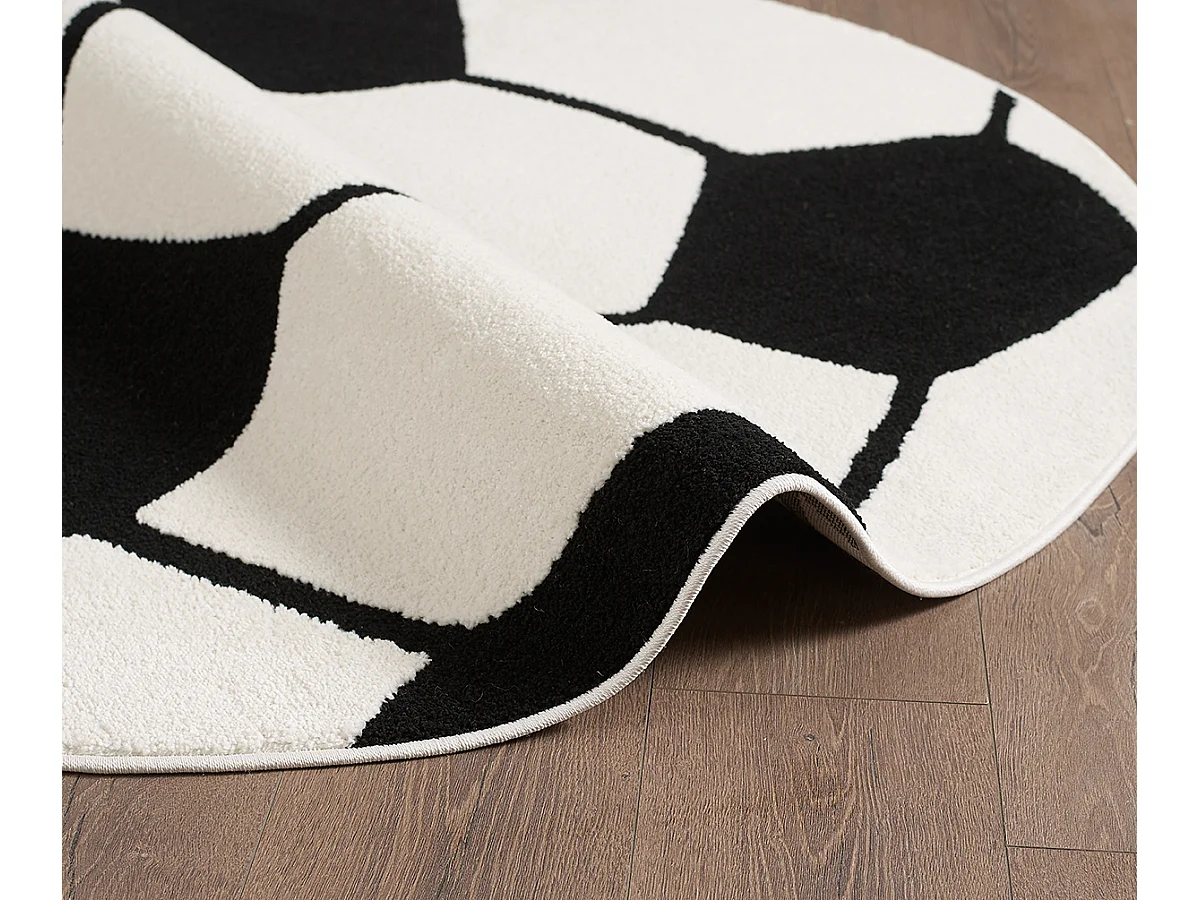 Tapis Lou Enfant Football - Noir Blanc - 160 cm Ronde