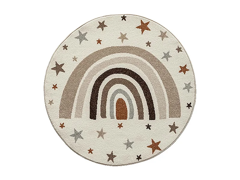 Tapis Beat Kids Moderne Enfant Arc-en-ciel Étoiles Pastel - Crème - 160 cm Ronde