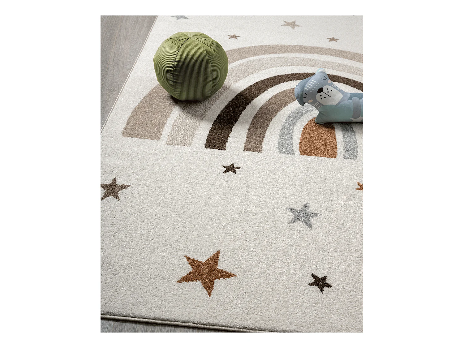 Tapis Beat Kids Moderne Enfant Arc-en-ciel Étoiles Pastel - Crème - 160 cm Ronde