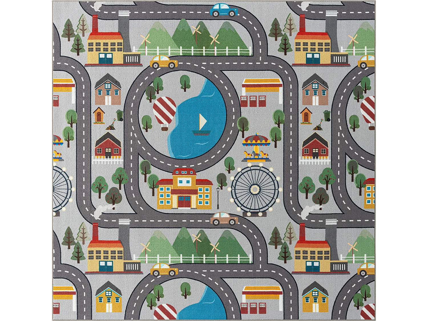 Tapis Happy Life Jeu - Gris - 200x200 cm Square