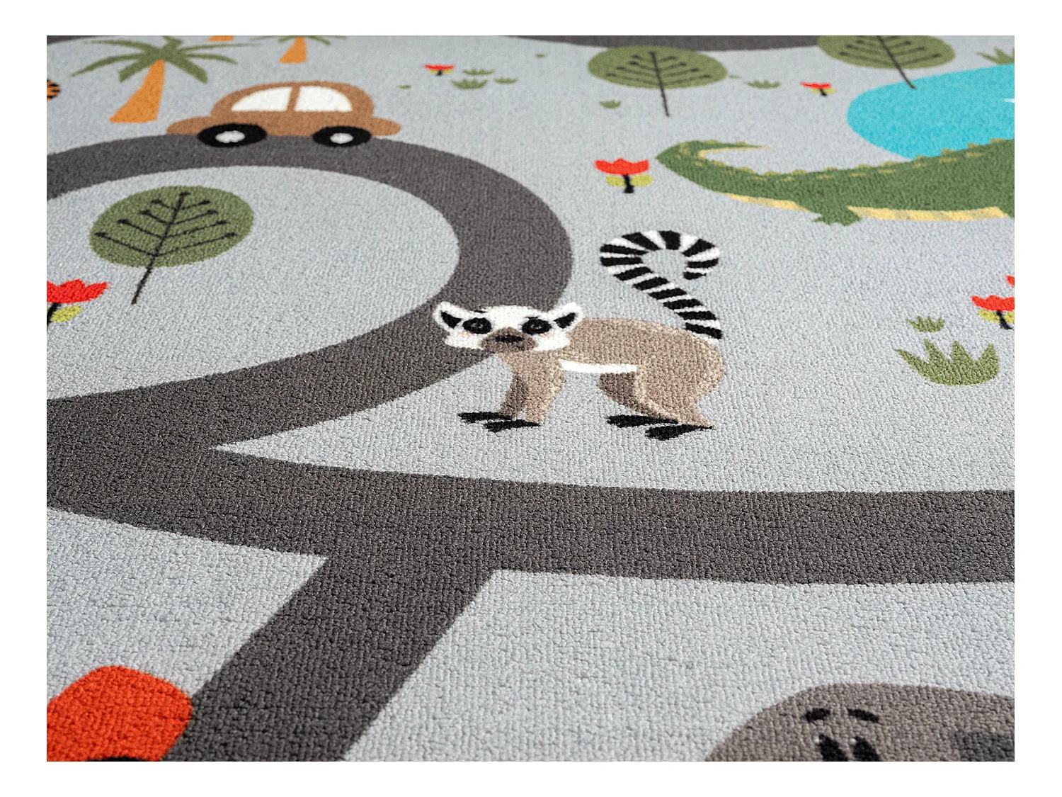 Tapis Happy Life Jeu Safari - Gris - 160 cm Ronde