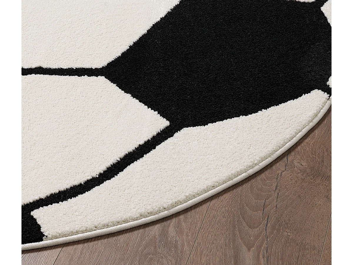 Teppich Lou Kinder Fußball - Schwarz Weiß - 120 cm Rund