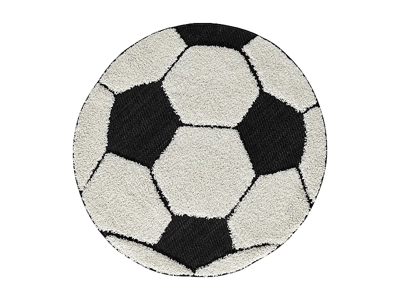 Tapis Lou Enfant Football - Noir Blanc - 120 cm Ronde