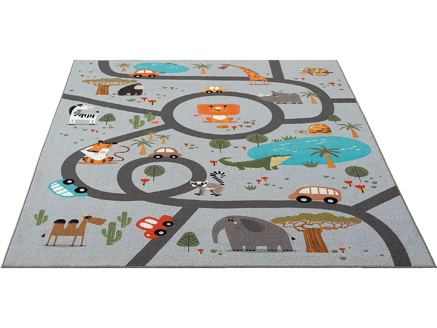 Tapis Happy Life Jeu Safari - Gris - 140x200 cm