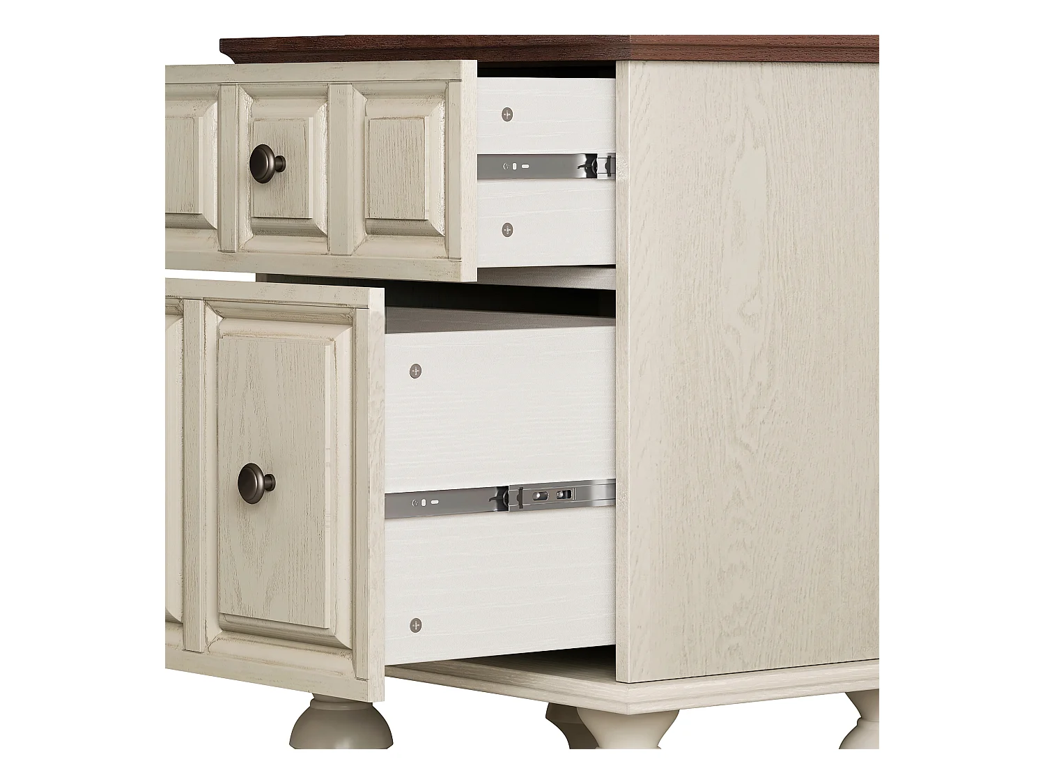 Table de chevet blanc - Table de chevet avec 2 tiroirs et 4 colonnes - pour chambre