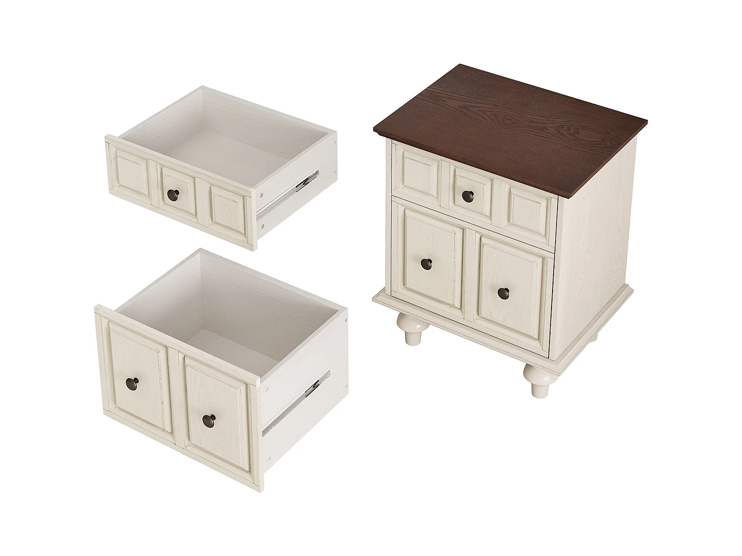 Table de chevet blanc - Table de chevet avec 2 tiroirs et 4 colonnes - pour chambre