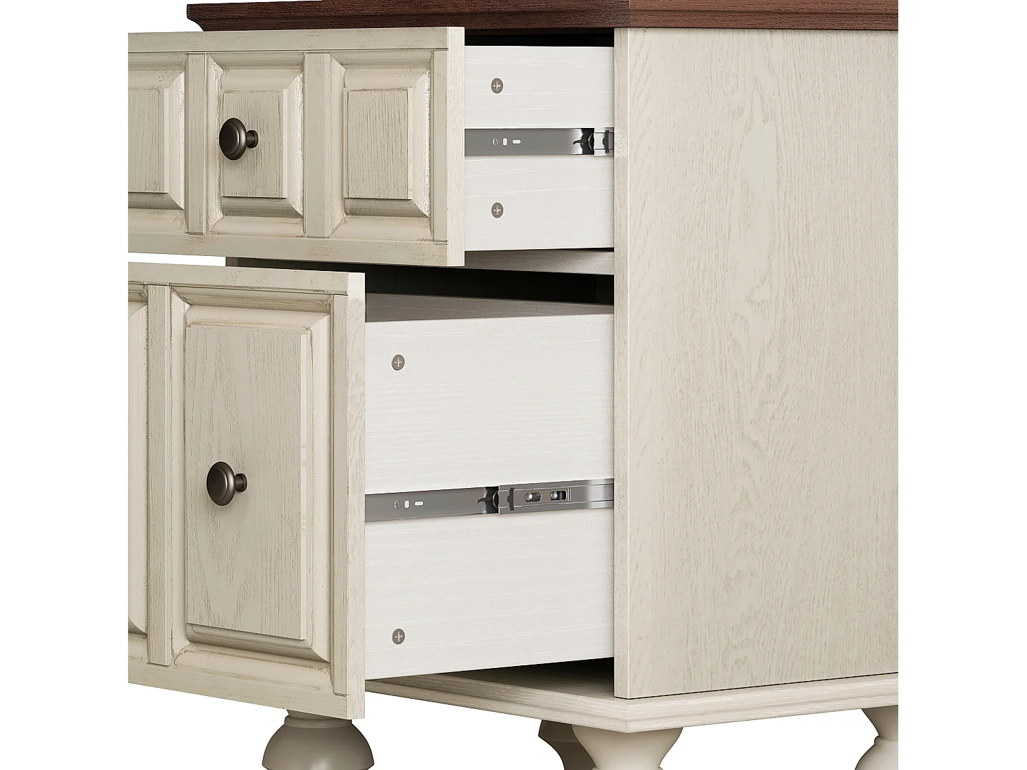 Table de chevet blanc - Table de chevet avec 2 tiroirs et 4 colonnes - pour chambre