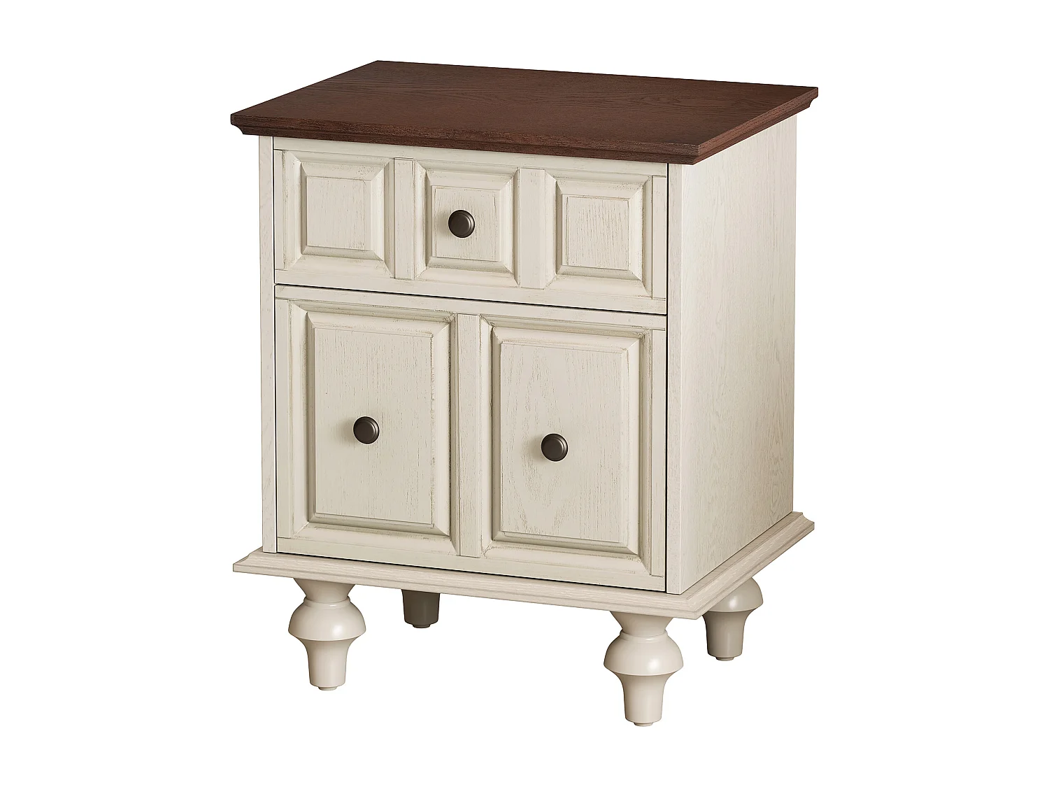 Table de chevet blanc - Table de chevet avec 2 tiroirs et 4 colonnes - pour chambre