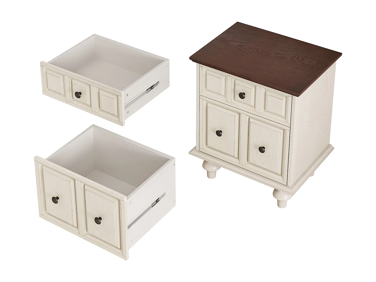 Table de chevet blanc - Table de chevet avec 2 tiroirs et 4 colonnes - pour chambre