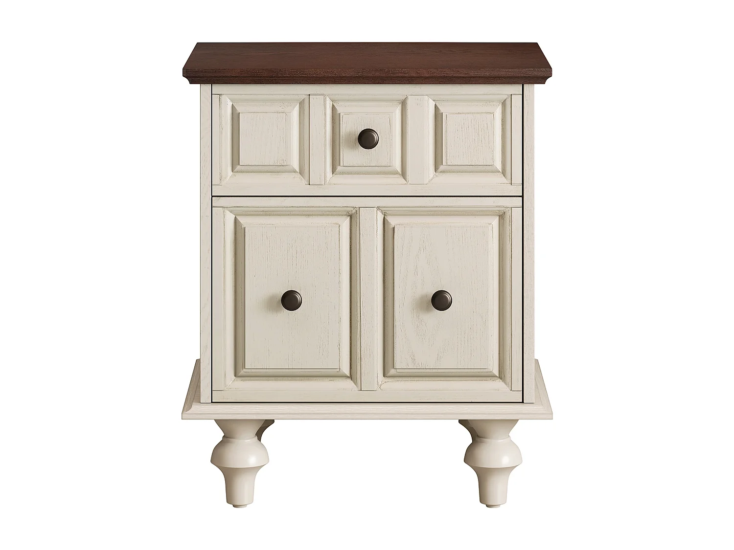 Table de chevet blanc - Table de chevet avec 2 tiroirs et 4 colonnes - pour chambre