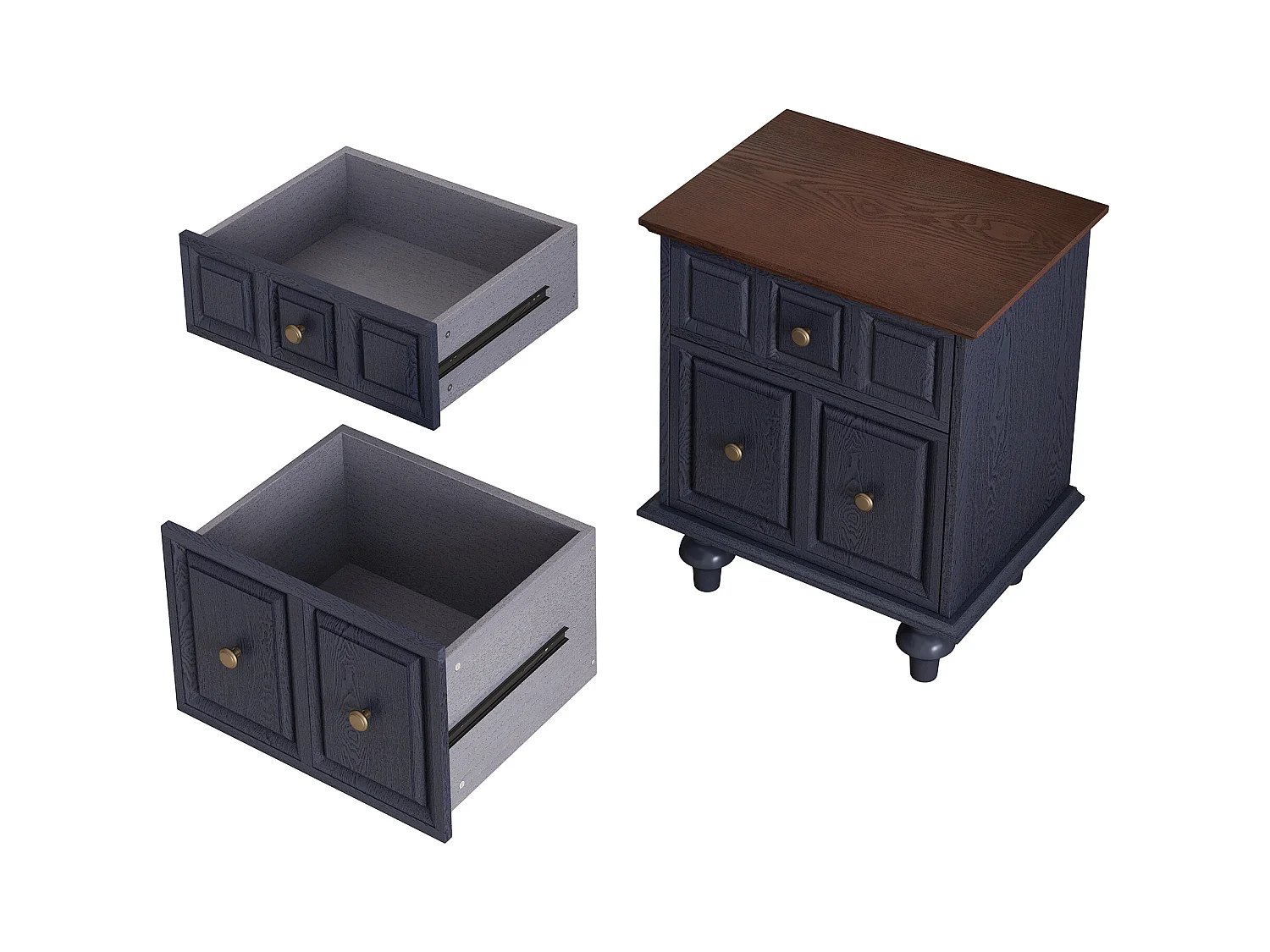 Table de chevet bleue - Table de chevet avec 2 tiroirs et 4 colonnes - pour chambre