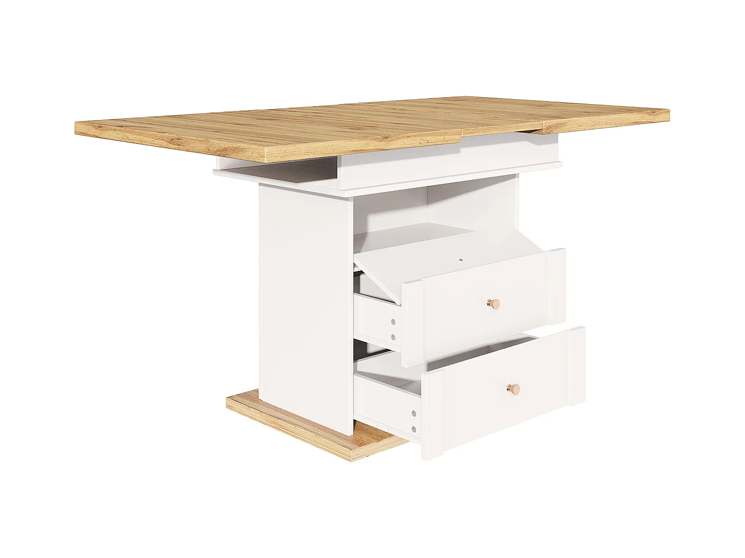 Table à manger extensible blanc - Table extensible avec deux tiroirs et une porte - pour la cuisine et le salon