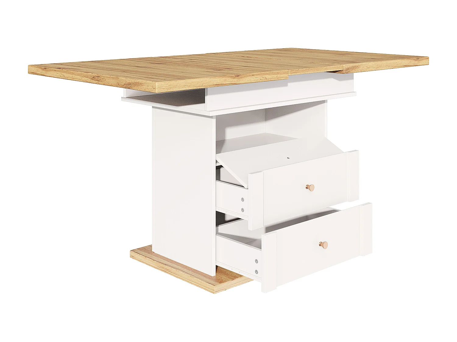 Mesa de comedor extensible blanca - Mesa extensible con dos cajones y una puerta - para cocina y salón