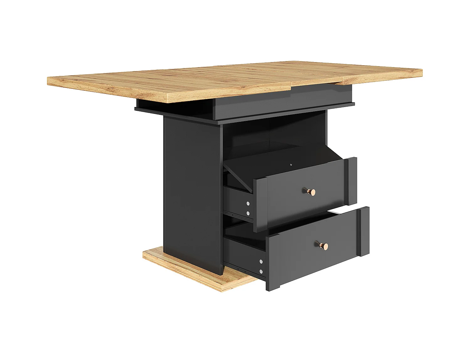 Table à manger extensible noire - Table extensible avec deux tiroirs et une porte - pour la cuisine et le salon