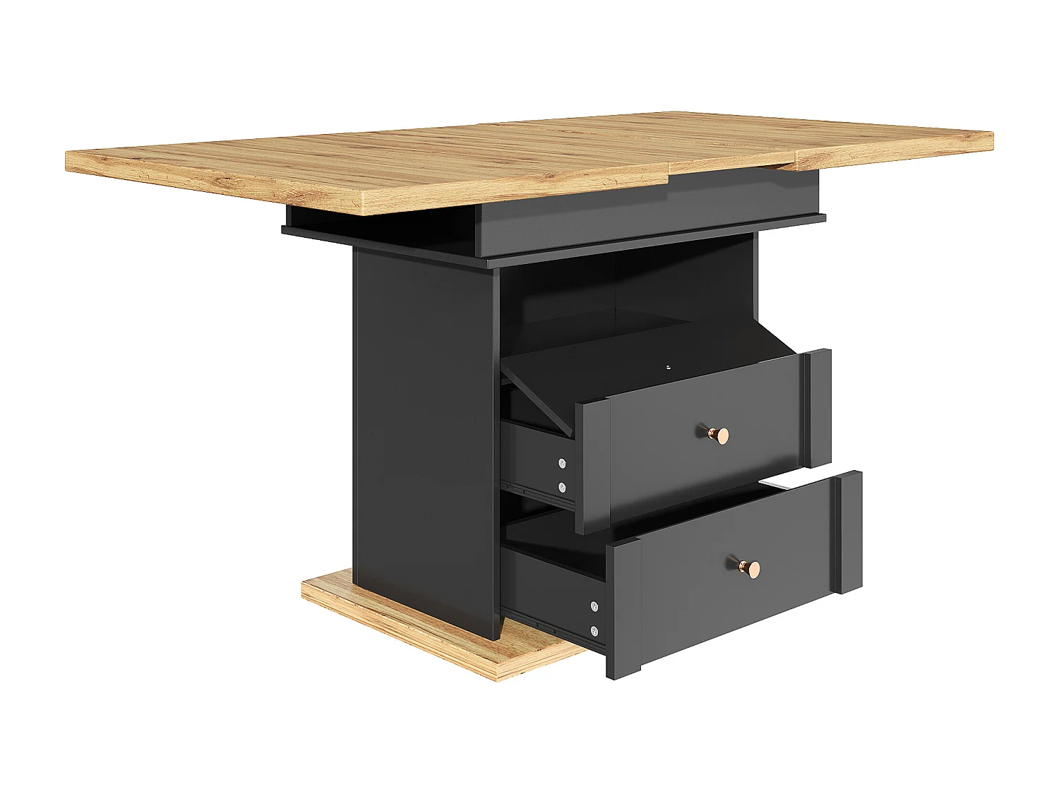 Table à manger extensible noire - Table extensible avec deux tiroirs et une porte - pour la cuisine et le salon