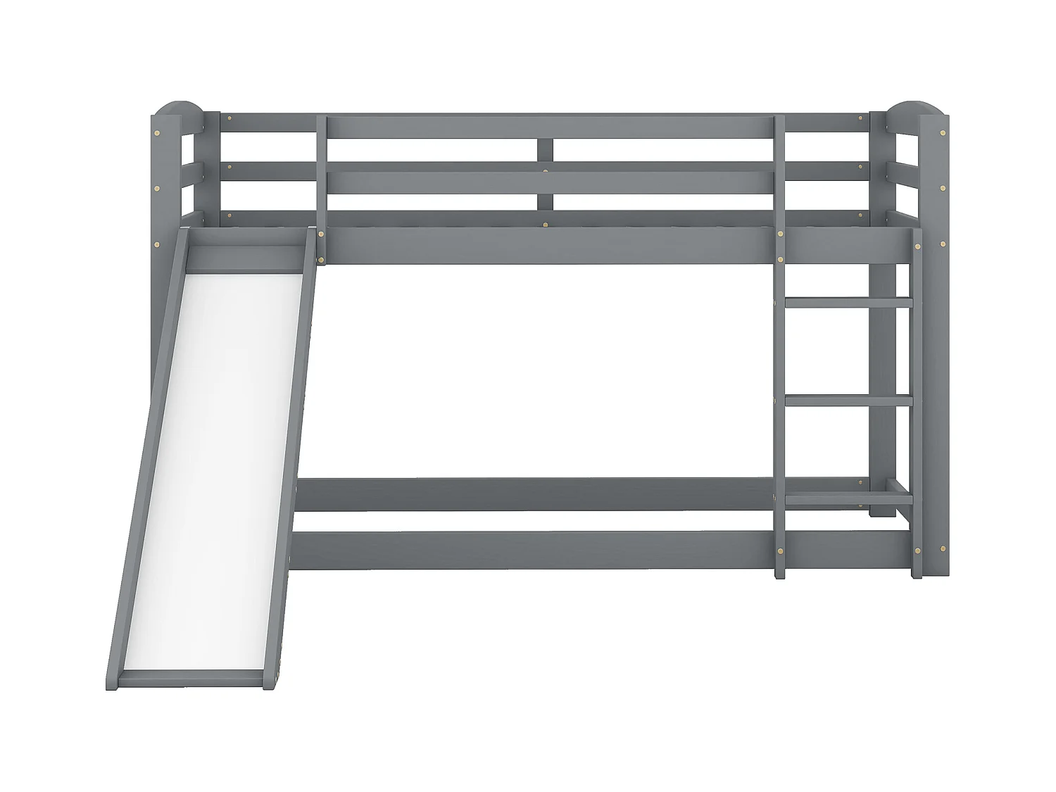 Lit superposé 90x200 cm - Lit enfant avec toboggan et escalier - avec barrières de sécurité - bois gris - sans matelas