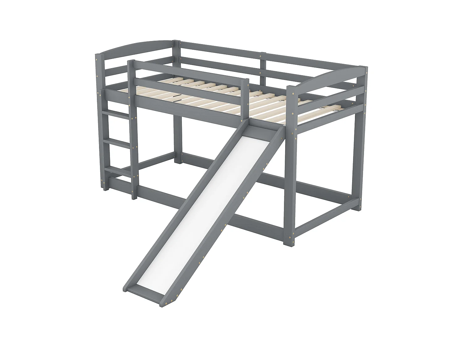 Lit superposé 90x200 cm - Lit enfant avec toboggan et escalier - avec barrières de sécurité - bois gris - sans matelas