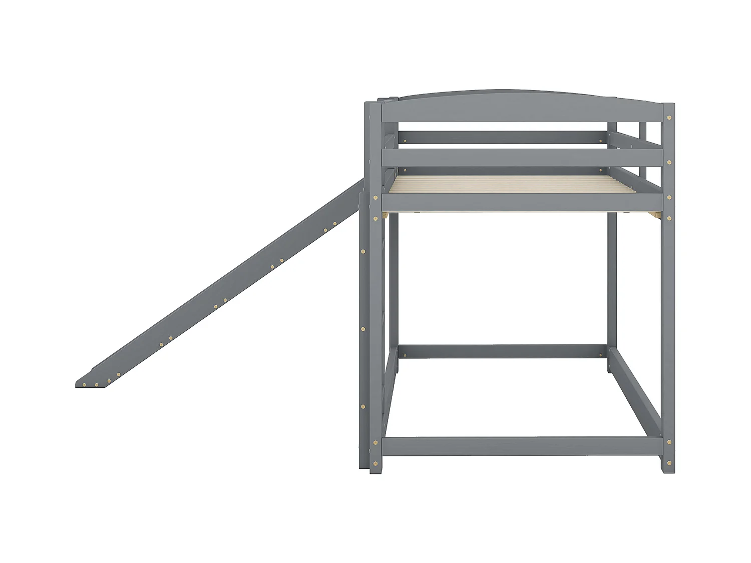 Stapelbed 90x200 cm - Kinderbed met glijbaan en trap - met uitvalbeveiliging - grijs hout - zonder matras