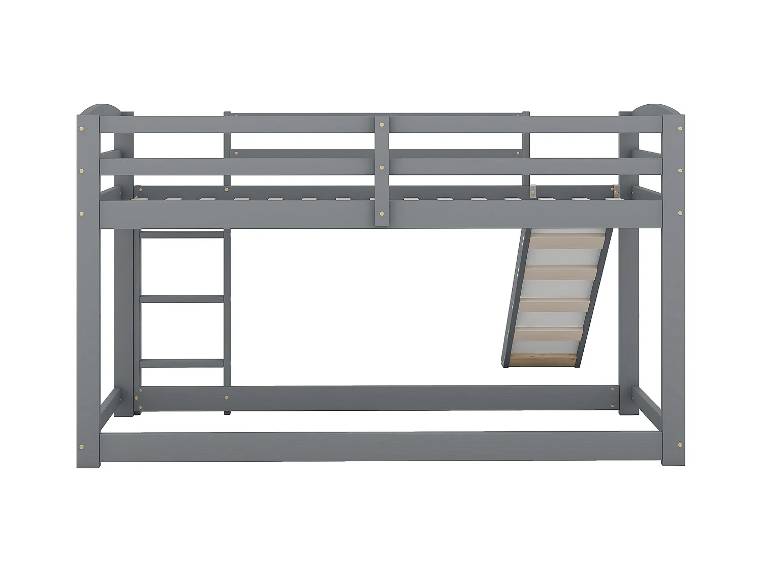 Stapelbed 90x200 cm - Kinderbed met glijbaan en trap - met uitvalbeveiliging - grijs hout - zonder matras