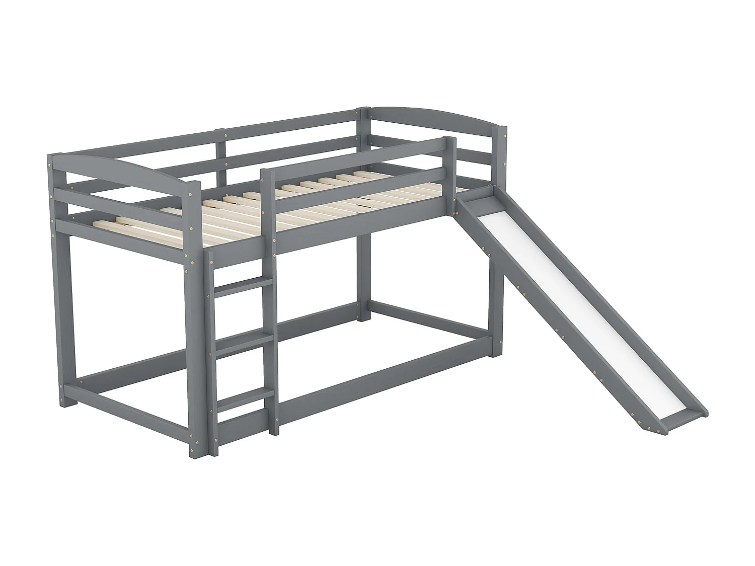 Etagenbett 90x200 cm - Kinderbett mit Rutsche und Treppe - mit Absturzsicherung - Holz grau - ohne Matratze