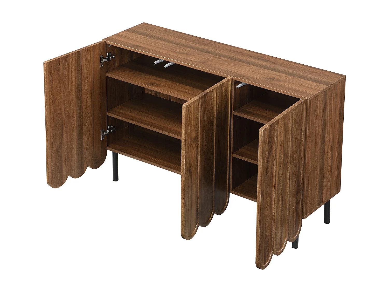 Walnotenhouten dressoir - Dressoir met drie gegolfde ijzeren deuren en in hoogte verstelbare poten - voor woonkamer en eetkamer