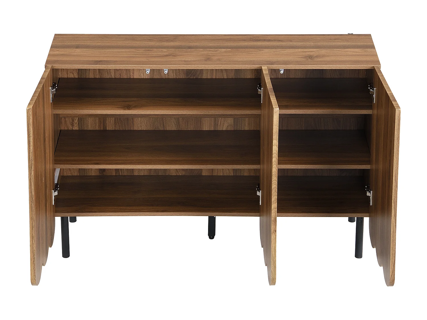 Walnotenhouten dressoir - Dressoir met drie gegolfde ijzeren deuren en in hoogte verstelbare poten - voor woonkamer en eetkamer