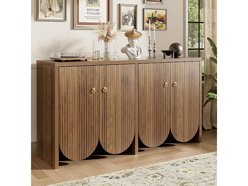 Sideboard aus Walnussholz – Sideboard mit 4 Türen und verstellbaren Regalen – für Wohnzimmer und Esszimmer
