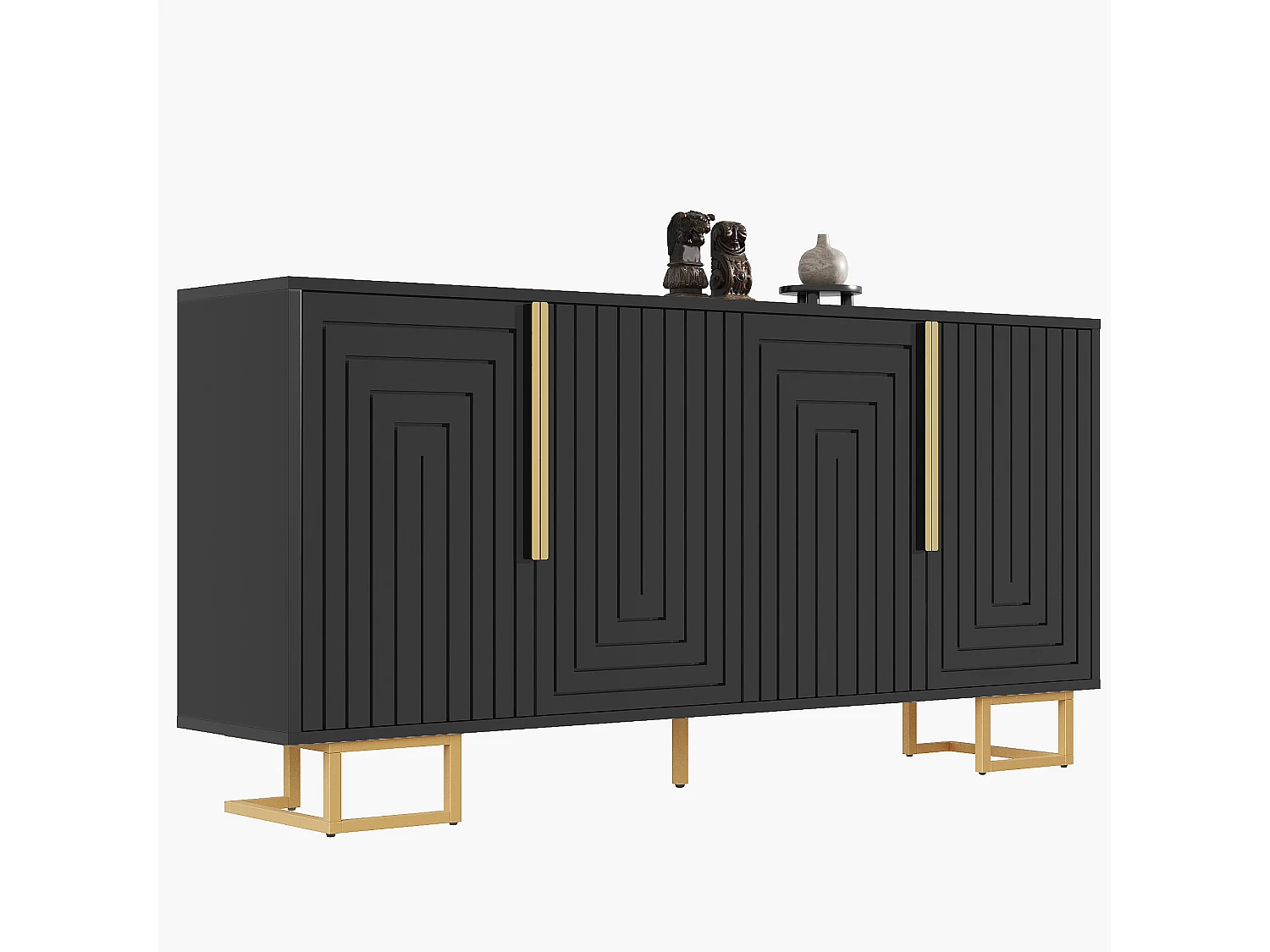 4-deurs dressoir - Dressoir met gouden handgrepen en poten - zwart - voor eetkamer