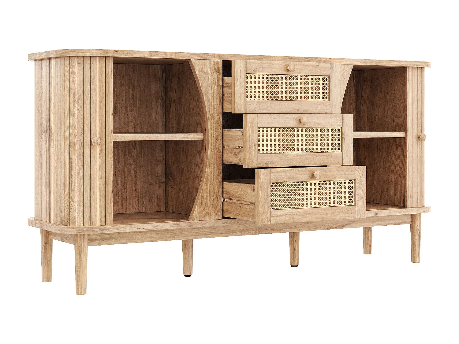 Buffet bois - Buffet avec 2 portes coulissantes et 2 tiroirs - etagères réglables