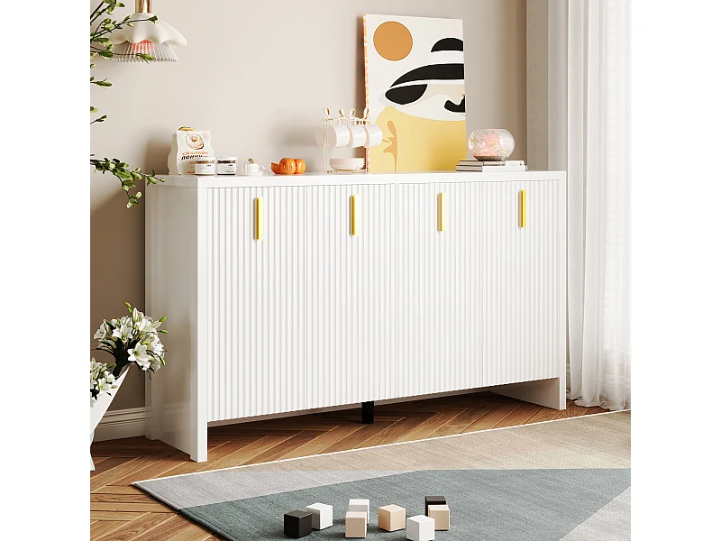 Buffet blanc - Buffet 4 portes avec étagères réglables - pour salon et salle à manger