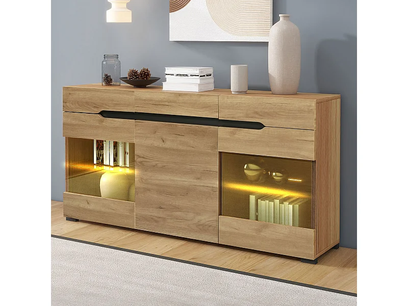 Buffet avec éclairage LED - Buffet avec 3 portes et 3 tiroirs - pour salon et salle à manger