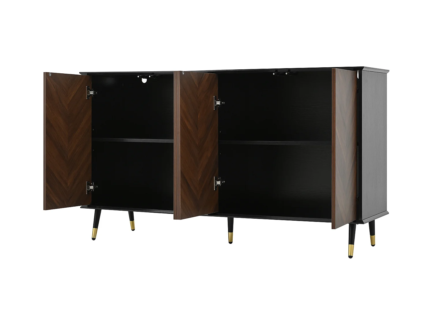 Buffet en bois et noir – Buffet 4 portes avec pieds en métal – pour salons et salles à manger