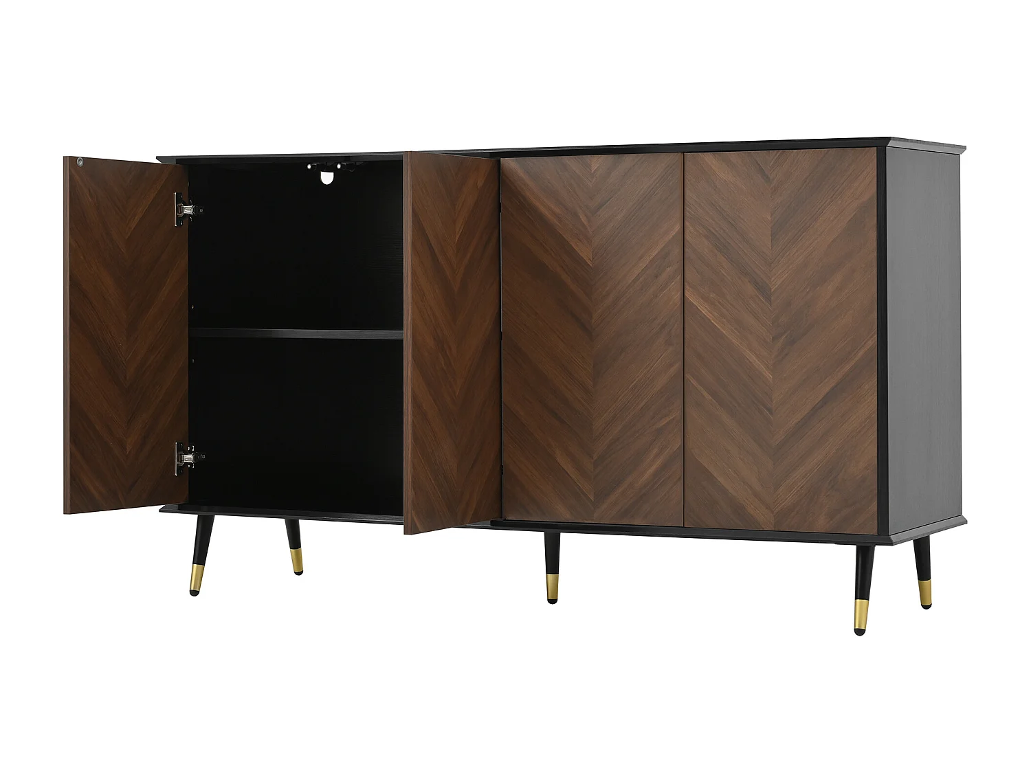 Dressoir van hout en zwart – 4-deurs dressoir met metalen poten – voor woonkamers en eetkamers