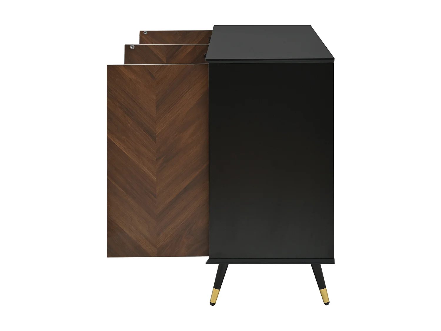 Dressoir van hout en zwart – 4-deurs dressoir met metalen poten – voor woonkamers en eetkamers