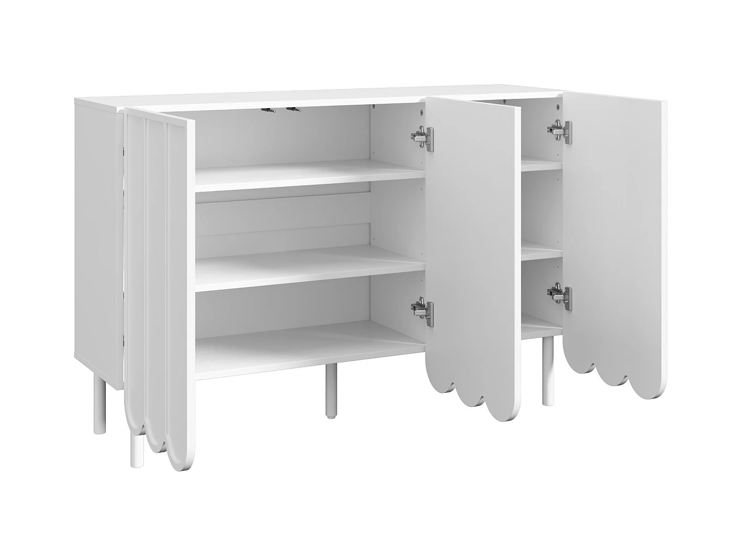 Buffet blanc - Buffet avec trois portes en tôle ondulée et pieds réglables en hauteur - pour salon et salle à manger