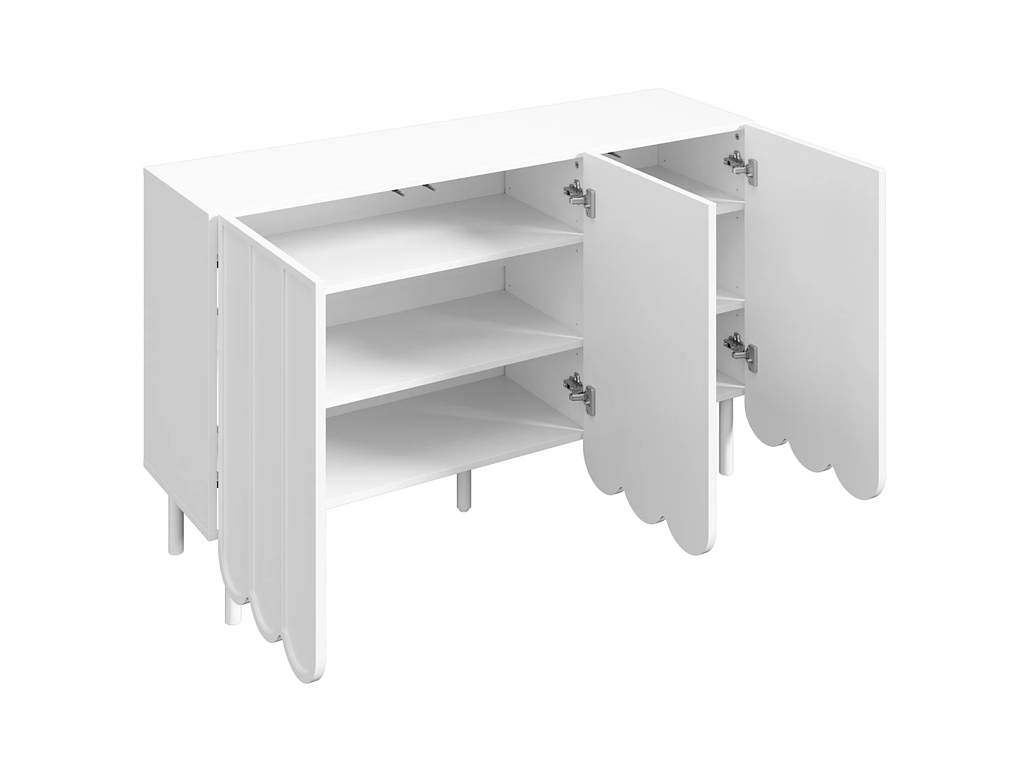 Buffet blanc - Buffet avec trois portes en tôle ondulée et pieds réglables en hauteur - pour salon et salle à manger