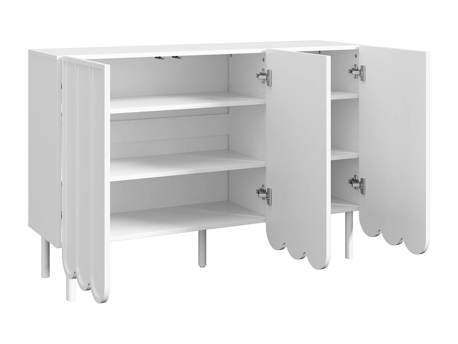 Buffet blanc - Buffet avec trois portes en tôle ondulée et pieds réglables en hauteur - pour salon et salle à manger