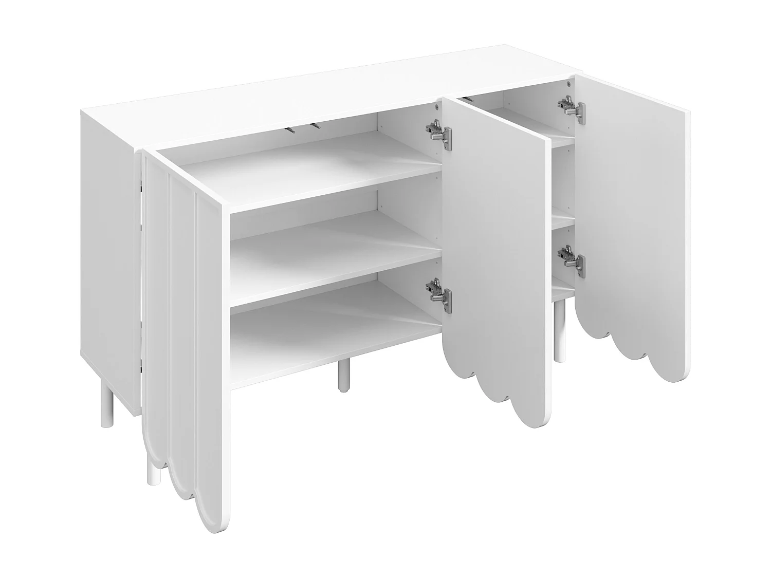 Buffet blanc - Buffet avec trois portes en tôle ondulée et pieds réglables en hauteur - pour salon et salle à manger