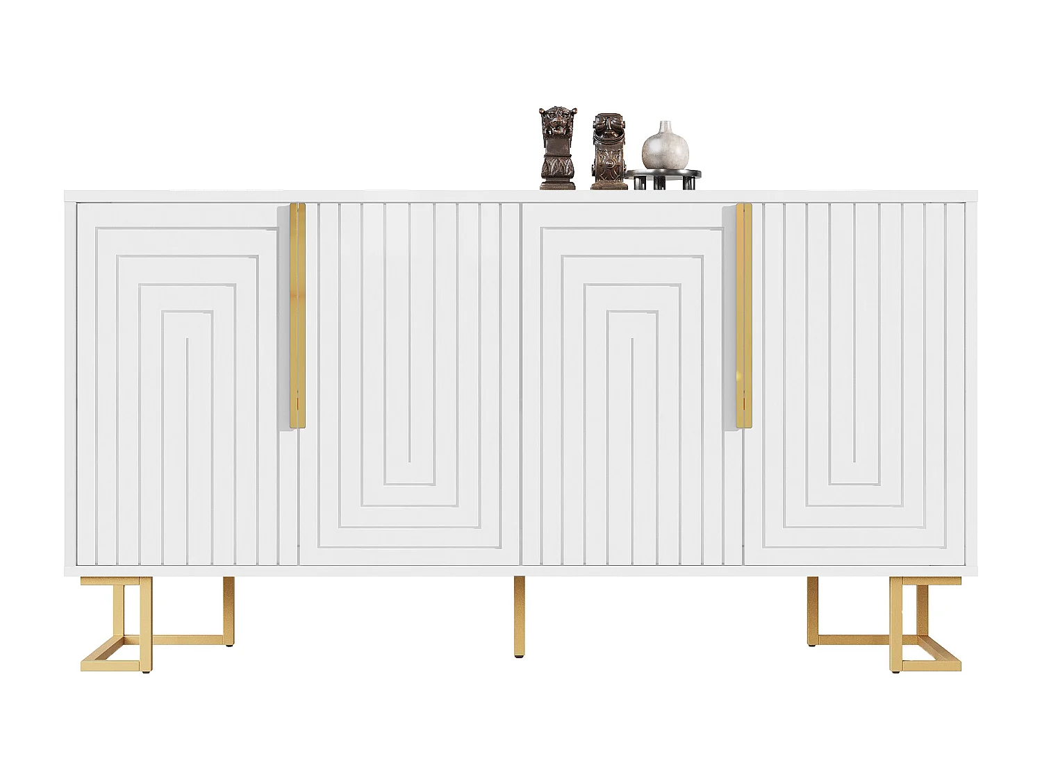 Buffet 4 portes - Buffet avec poignées et pieds dorés - blanc - pour salle à manger