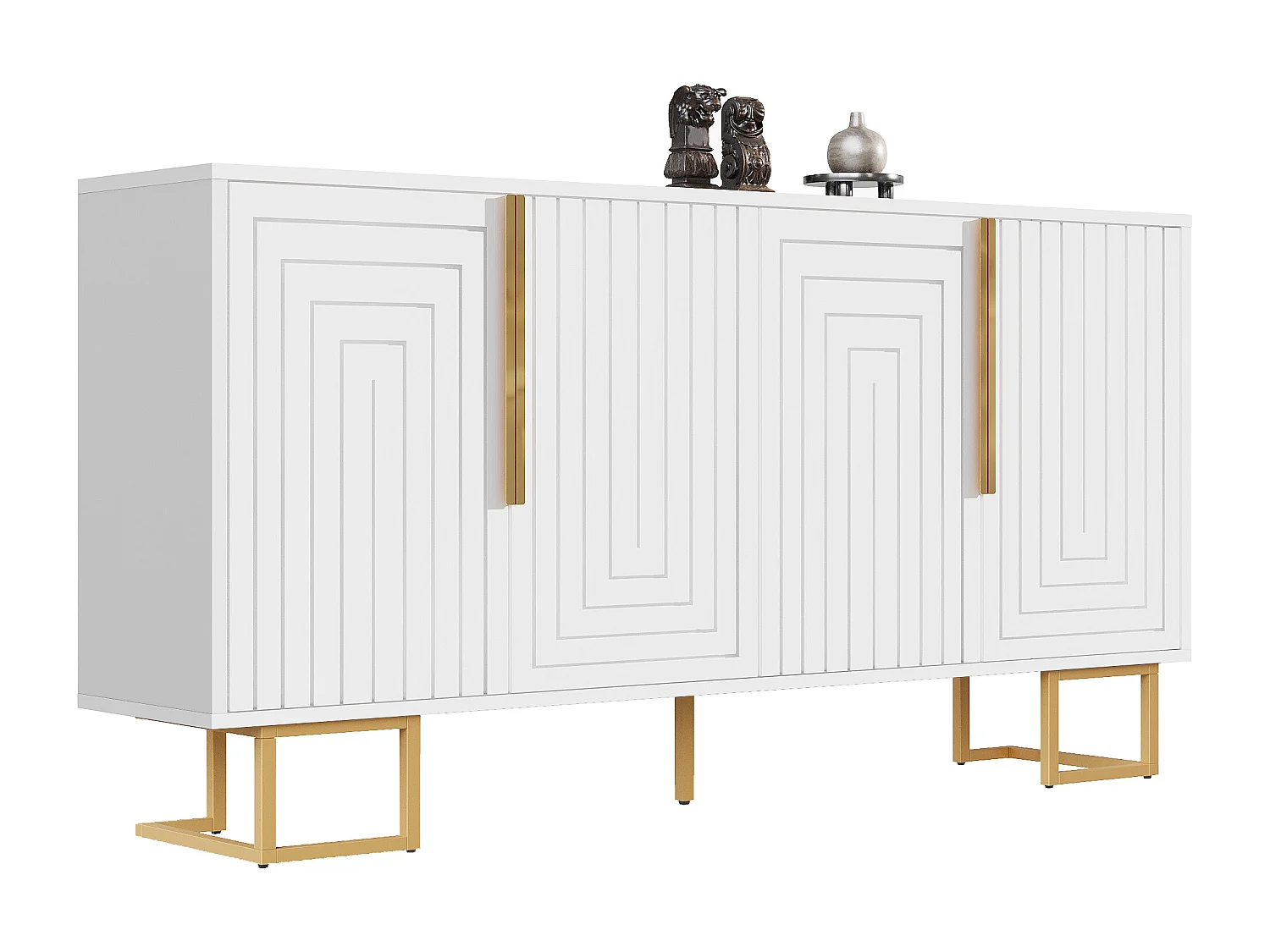 Buffet 4 portes - Buffet avec poignées et pieds dorés - blanc - pour salle à manger