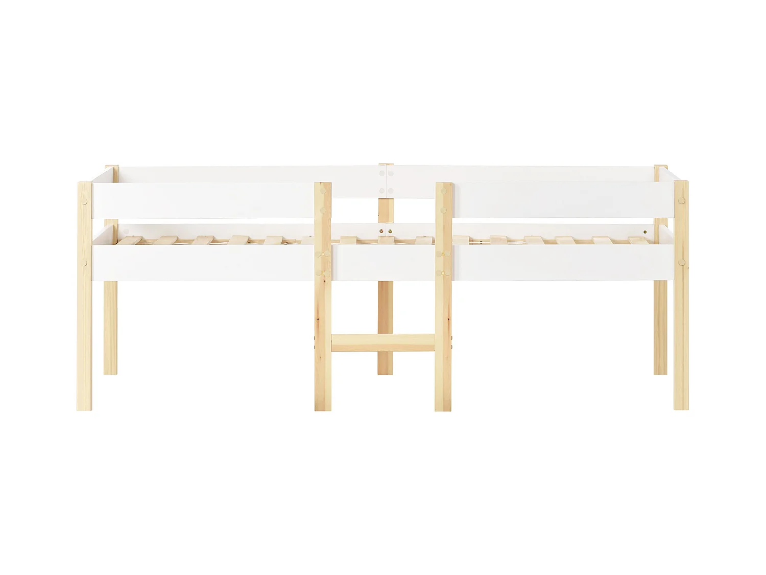 Cama infantil 90x190 cm - Cama individual com grade e escada - madeira branca - sem colchão