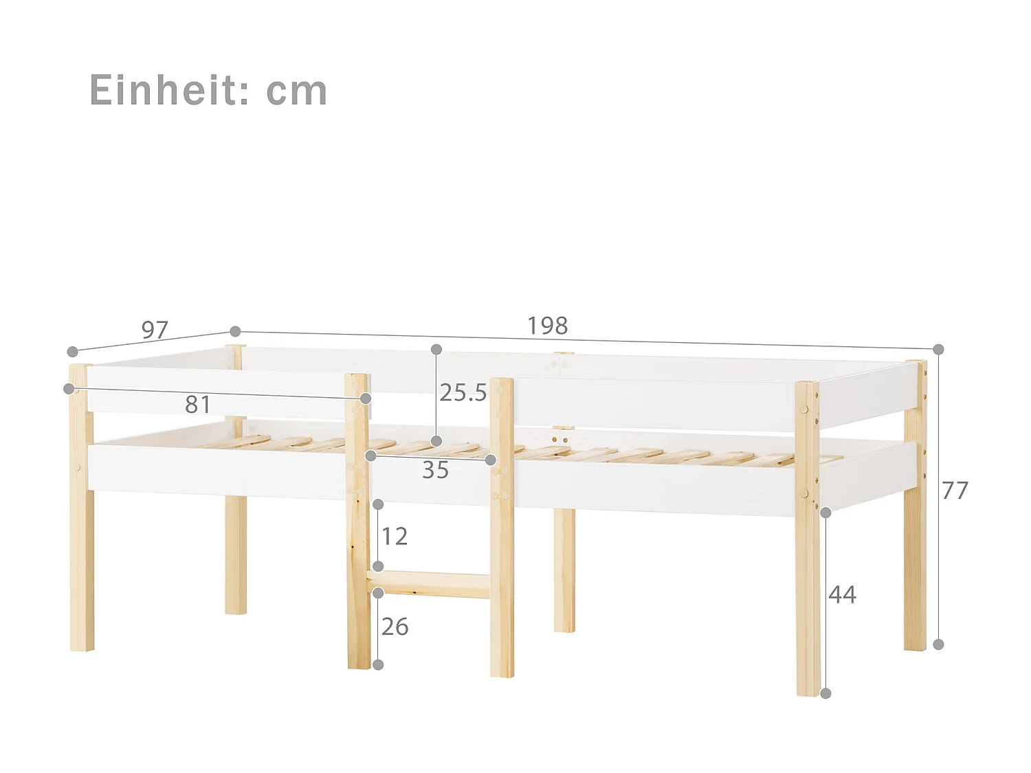 Łóżko dziecięce 90x190 cm - Łóżko pojedyncze z barierką i drabinką - białe drewno - bez materaca