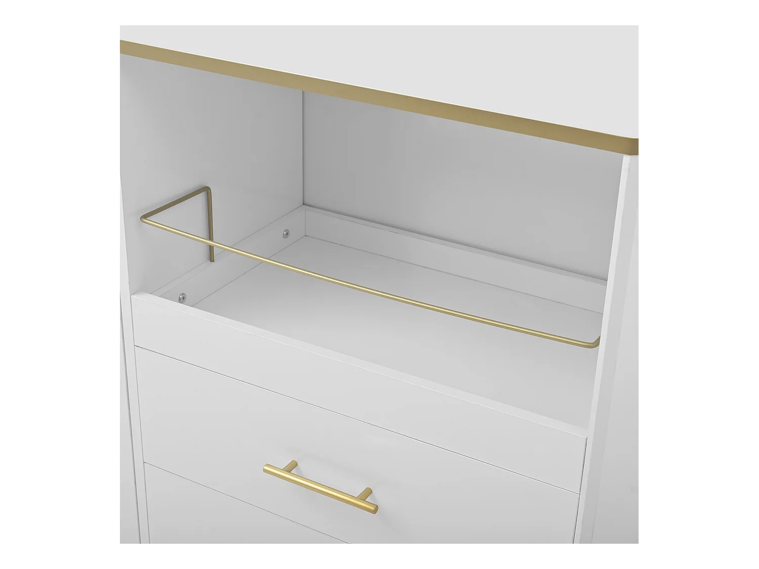 Buffet blanc – Buffet avec 2 tiroirs et 2 portes vitrées – rangement ouvert