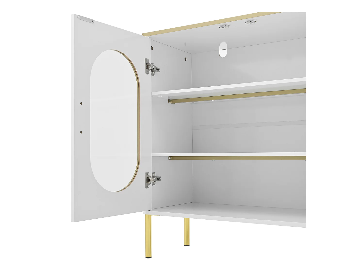 Buffet blanc – Buffet avec 2 tiroirs et 2 portes vitrées – rangement ouvert