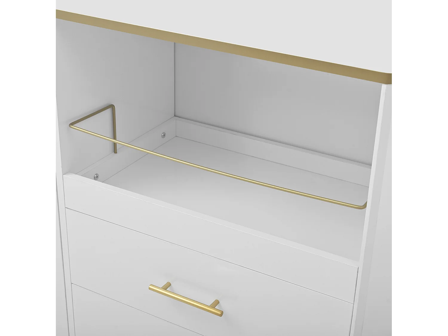 Buffet blanc – Buffet avec 2 tiroirs et 2 portes vitrées – rangement ouvert