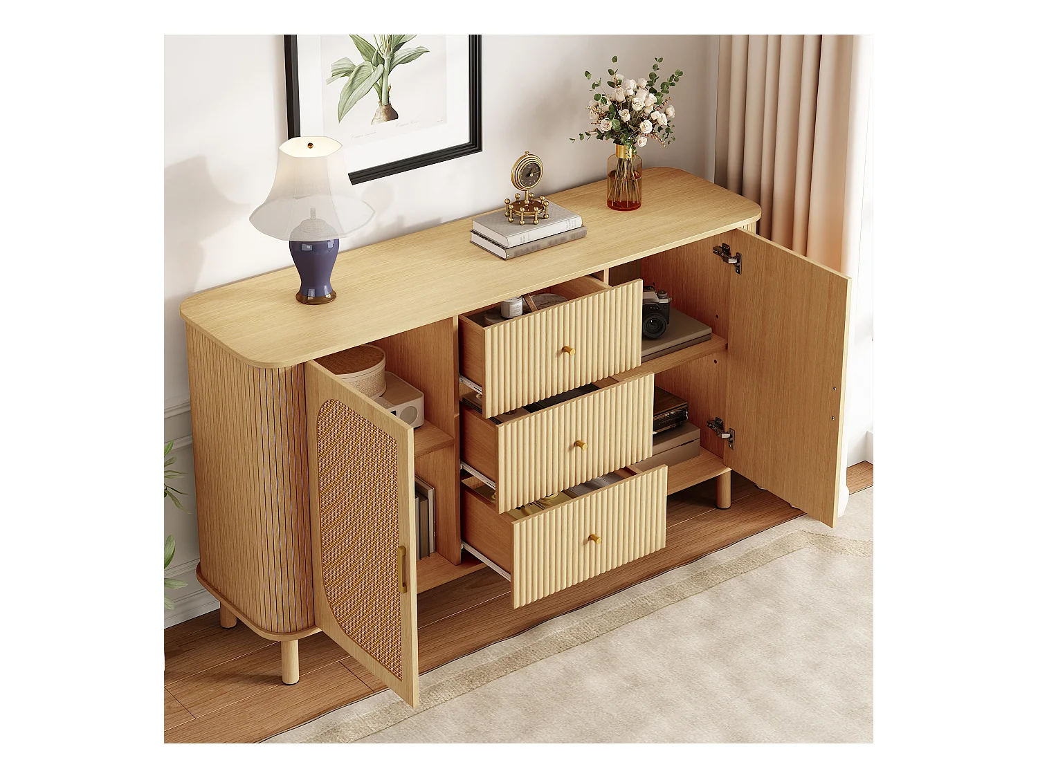 Buffet 2 portes - Buffet 3 tiroirs avec pieds en métal - bois