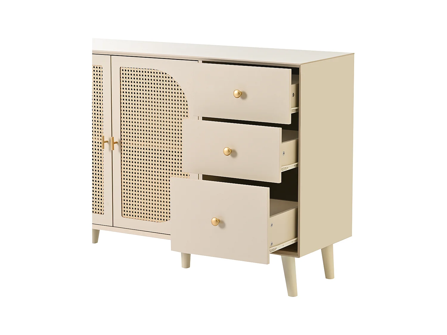 Buffet 2 portes et 2 tiroirs - Buffet avec portes en résine tressée - bois - pour salon et salle à manger